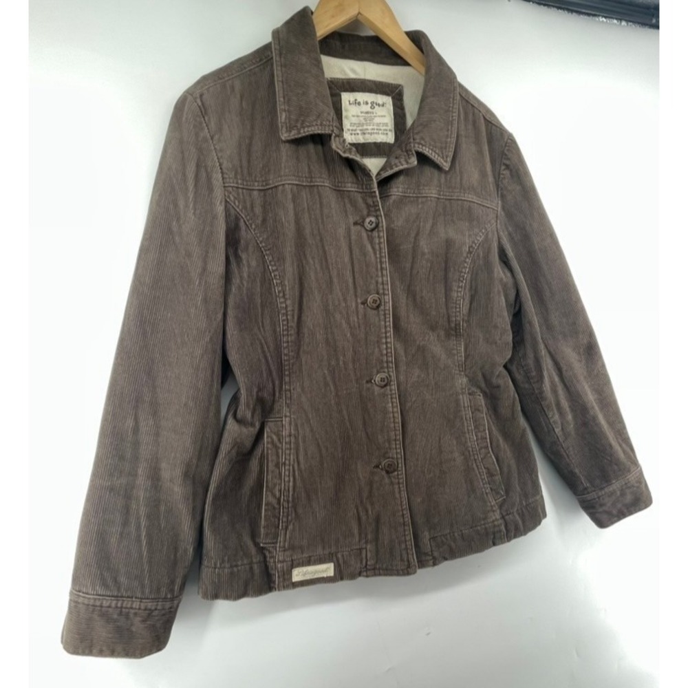 Life‎ Is Good Corduroy Jacket Coat Women Sz L Brown Fleece Lined Retro Grunge - Picture 6 of 16